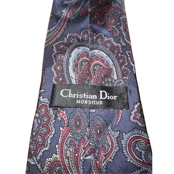 Christian Dior Handmade Navy and Red Abstract Neck Tie - Picture 2 of 5